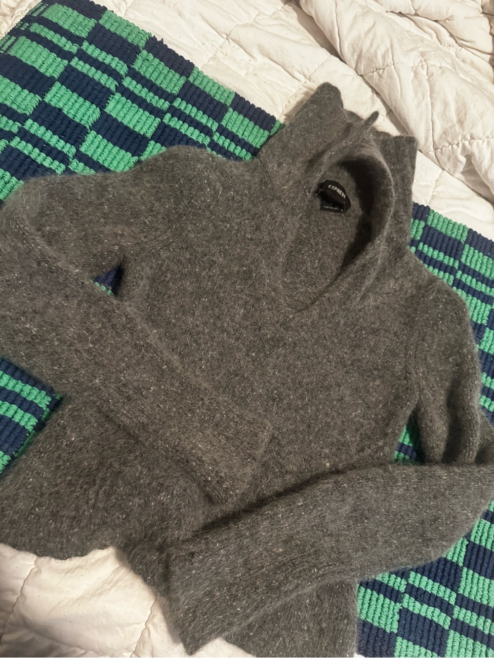 Express Women's Gray Fuzzy Turtleneck Sweater